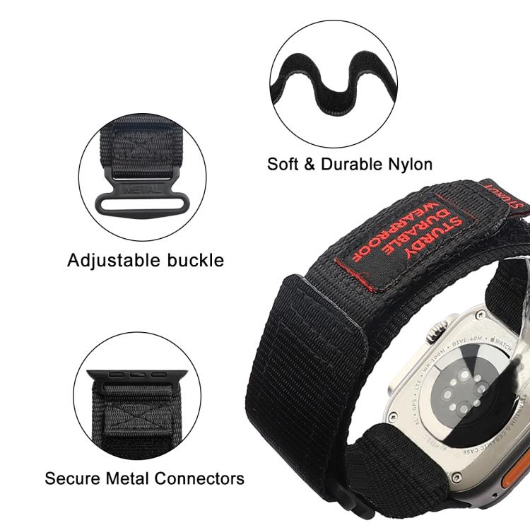For Apple Watch 46mm / 49mm / 45mm / 44mm Kalebol Simple Two Section Nylon Strap(Black)