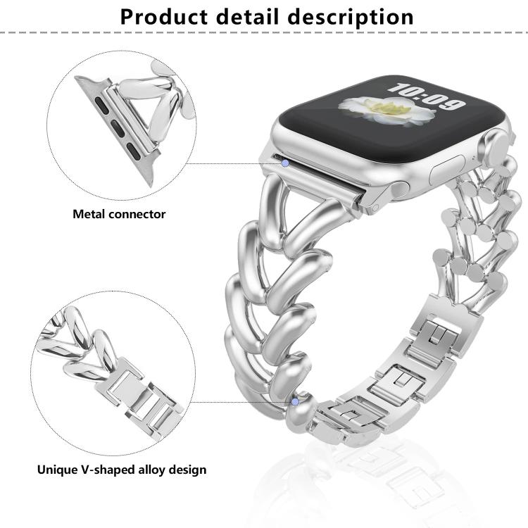 For Apple Watch 46mm / 49mm / 45mm / 44mm Kalebol V-shaped Zinc Alloy Strap(Black)