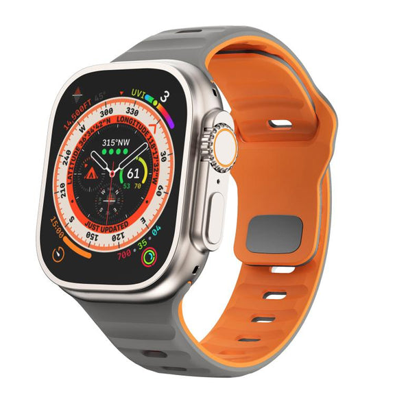 For Apple Watch 46mm / 49mm / 45mm / 44mm Kalebol Wave Reverse Buckle Two-color Silicone Strap(Space Grey Orange)
