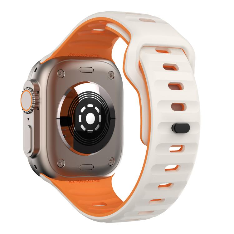 For Apple Watch 46mm / 49mm / 45mm / 44mm Kalebol Wave Reverse Buckle Two-color Silicone Strap(Starlight Orange)