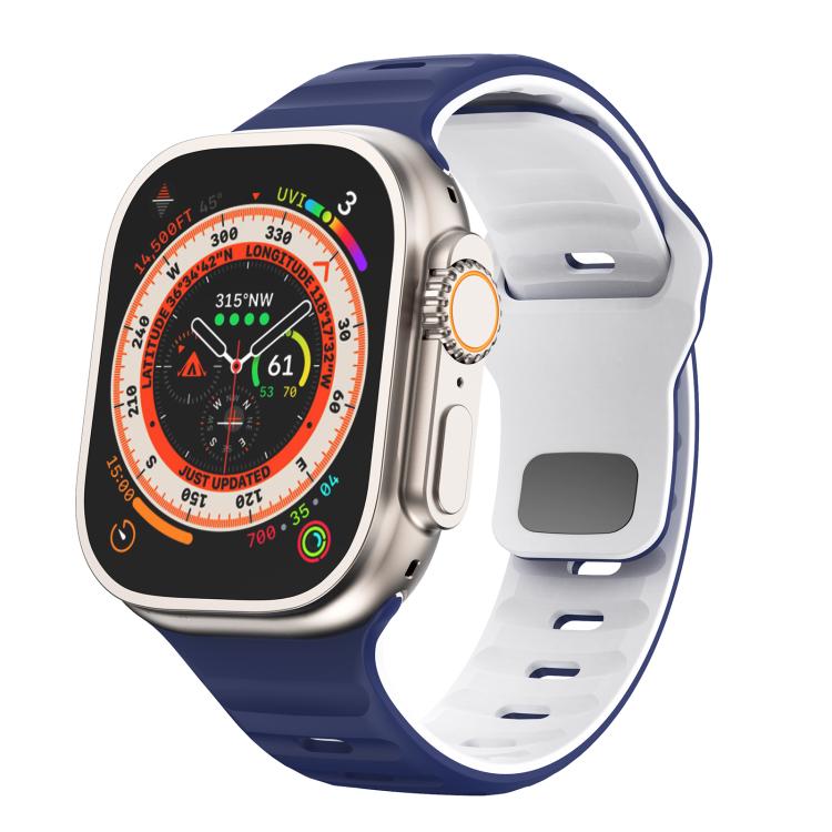 For Apple Watch 42mm / 41mm / 40mm / 38mm Kalebol Wave Reverse Buckle Two-color Silicone Strap(Midnight Blue White)