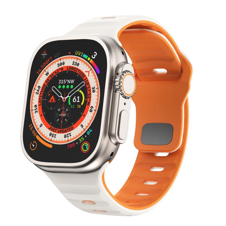 For Apple Watch 42mm / 41mm / 40mm / 38mm Kalebol Wave Reverse Buckle Two-color Silicone Strap(Starlight Orange)