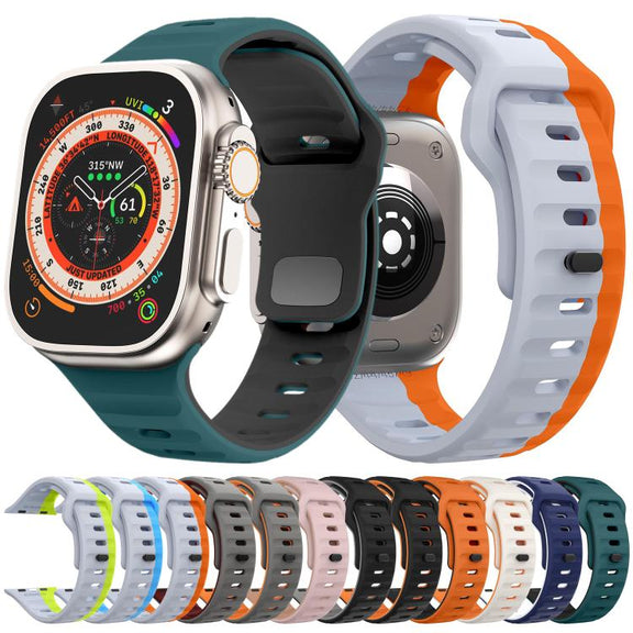 For Apple Watch 46mm / 49mm / 45mm / 44mm Kalebol Wave Reverse Buckle Two-color Silicone Strap(Wild Path Grey Orange)