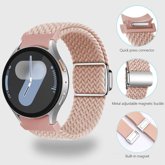 For Samsung Galaxy Watch 5 Pro / 6 / 7 Kalebol Button Braided Loop Magnetic Buckle Watch Band(Cyan-blue)
