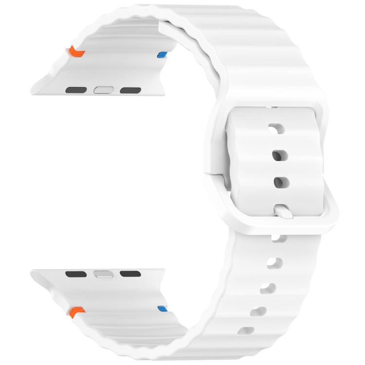 For Apple Watch 42mm / 41mm / 40mm / 38mm Kalebol Wavy Grain Stitched Silicone Watch Band(White)