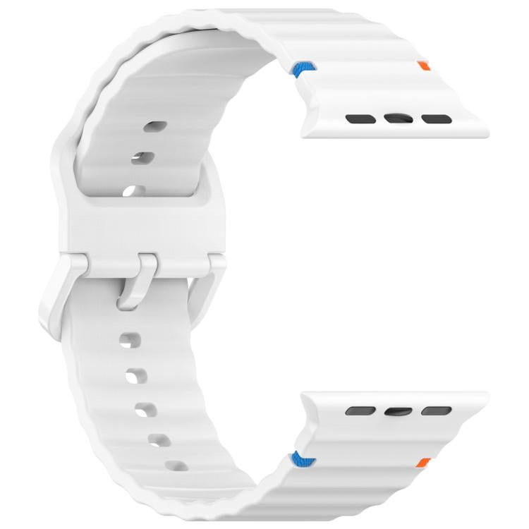 For Apple Watch 42mm / 41mm / 40mm / 38mm Kalebol Wavy Grain Stitched Silicone Watch Band(White)