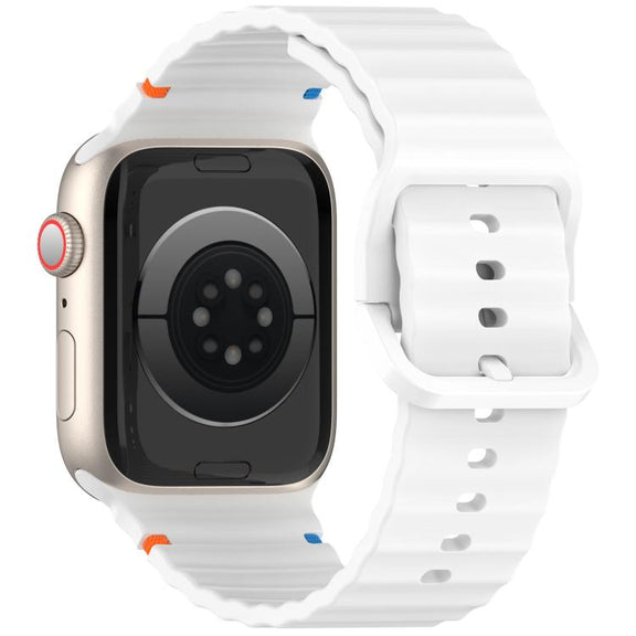 For Apple Watch 42mm / 41mm / 40mm / 38mm Kalebol Wavy Grain Stitched Silicone Watch Band(White)