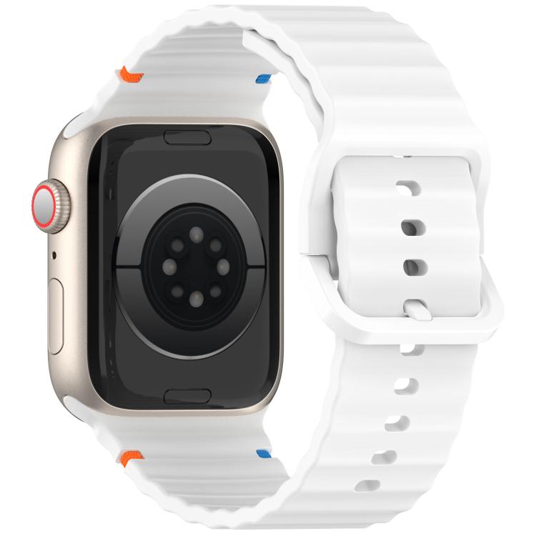 For Apple Watch 42mm / 41mm / 40mm / 38mm Kalebol Wavy Grain Stitched Silicone Watch Band(White)