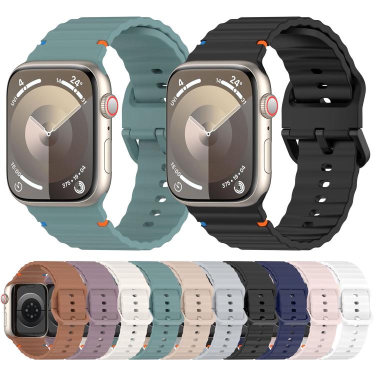 For Apple Watch 46mm / 49mm / 45mm / 44mm Kalebol Wavy Grain Stitched Silicone Watch Band(Starlight)