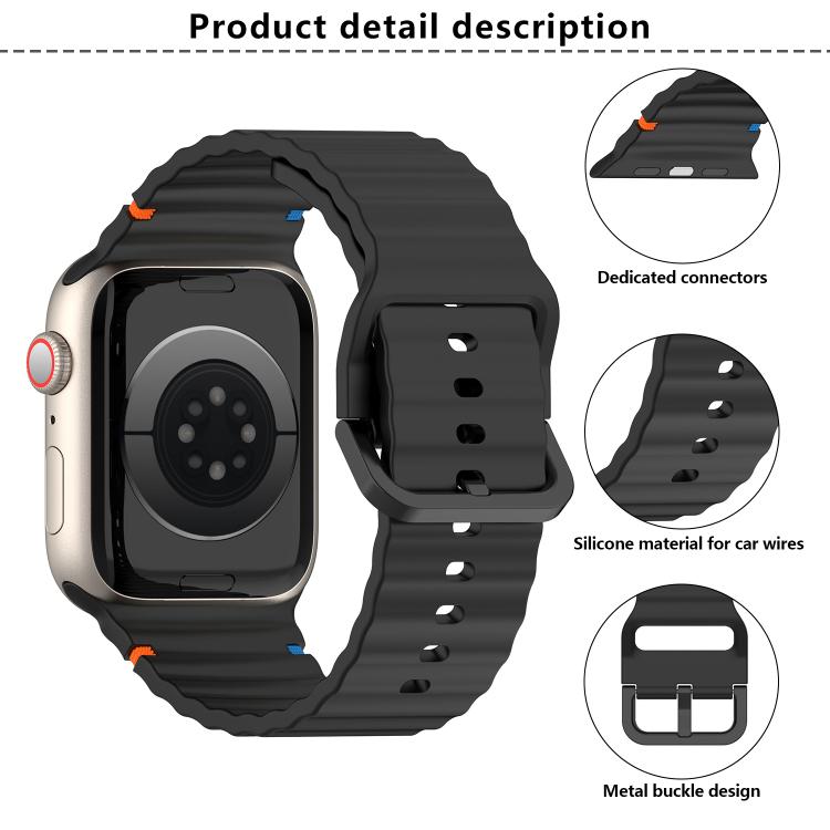 For Apple Watch 46mm / 49mm / 45mm / 44mm Kalebol Wavy Grain Stitched Silicone Watch Band(Starlight)