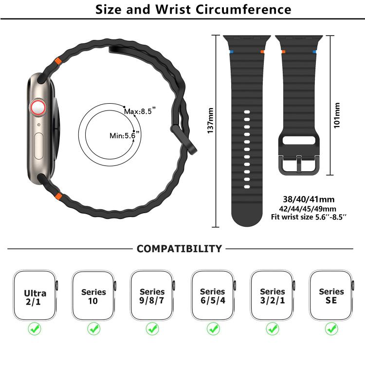 For Apple Watch 42mm / 41mm / 40mm / 38mm Kalebol Wavy Grain Stitched Silicone Watch Band(White)