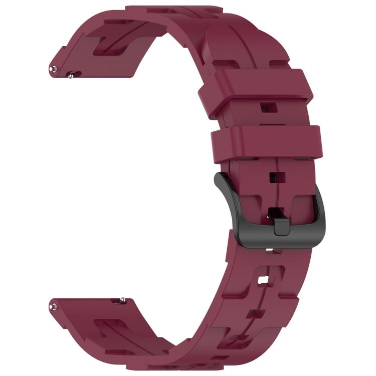 22mm Kalebol Solid Color Black Buckle Round Tail Silicone Watch Band(Wine Red)