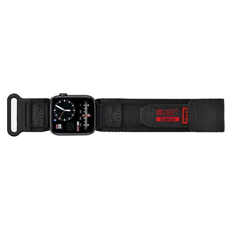For Apple Watch 46mm / 49mm / 45mm / 44mm Kalebol Canvas Nylon Hook and Loop Watch Band(Black)