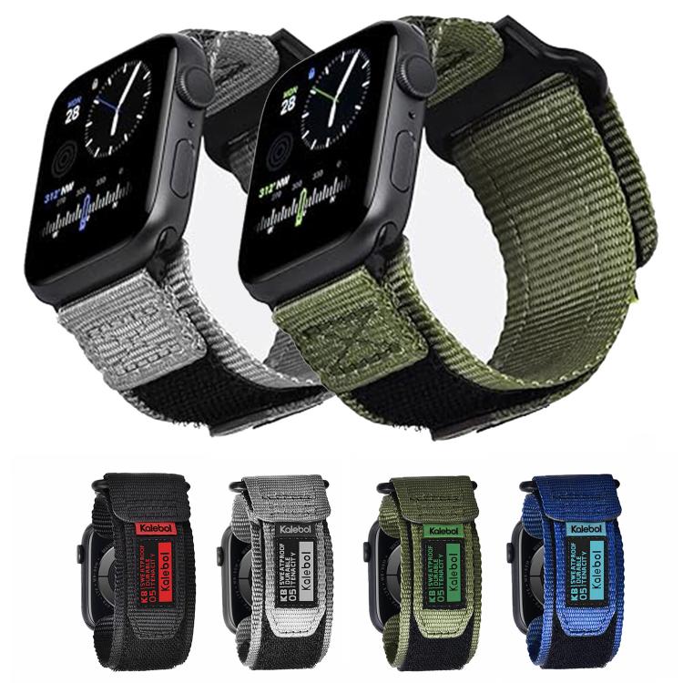 For Apple Watch 46mm / 49mm / 45mm / 44mm Kalebol Canvas Nylon Hook and Loop Watch Band(Black)