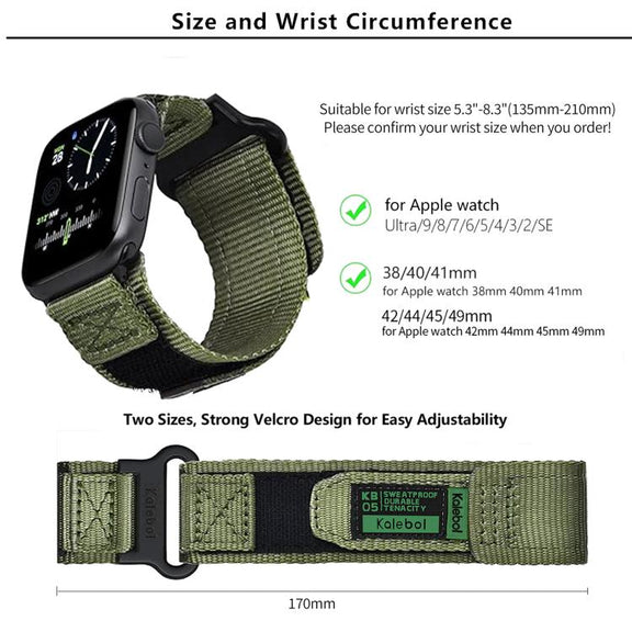 For Apple Watch 46mm / 49mm / 45mm / 44mm Kalebol Canvas Nylon Hook and Loop Watch Band(Black)