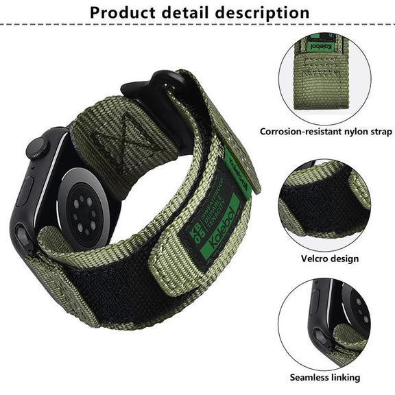 For Apple Watch 42mm / 41mm / 40mm / 38mm Kalebol Canvas Nylon Hook and Loop Watch Band(Army Green)