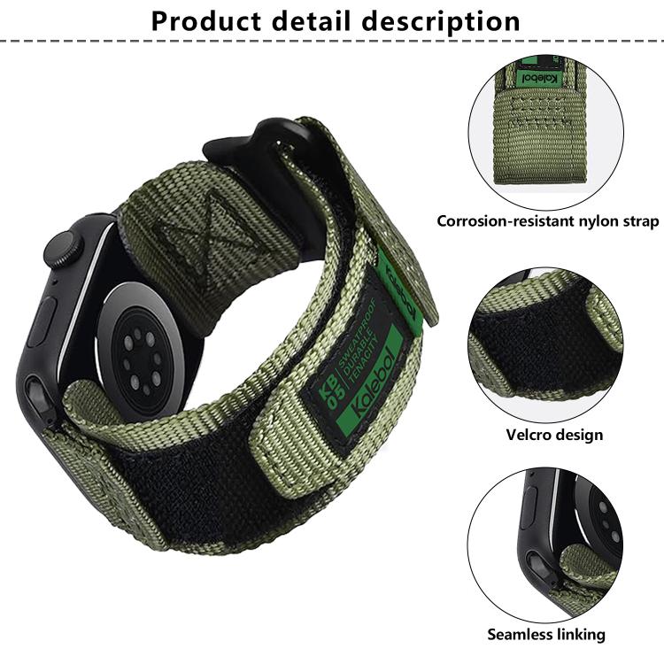 For Apple Watch 46mm / 49mm / 45mm / 44mm Kalebol Canvas Nylon Hook and Loop Watch Band(Black)