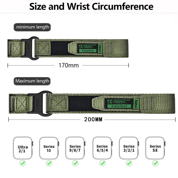 For Apple Watch 46mm / 49mm / 45mm / 44mm Kalebol Canvas Nylon Hook and Loop Watch Band(Blue)