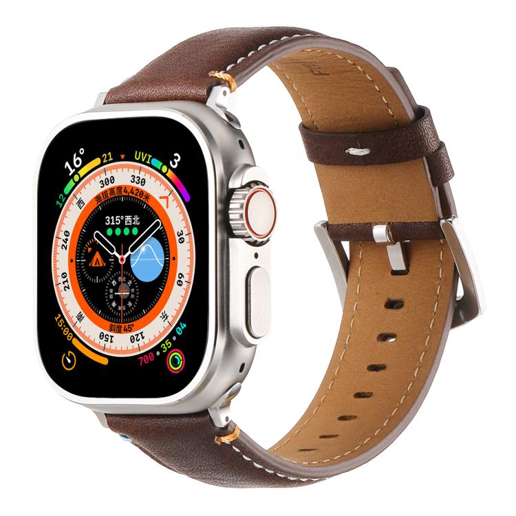 For Apple Watch 46mm / 49mm / 45mm / 44mm Kalebol Stitched Genuine Leather Watch Band(Pull Up Leather Coffee)