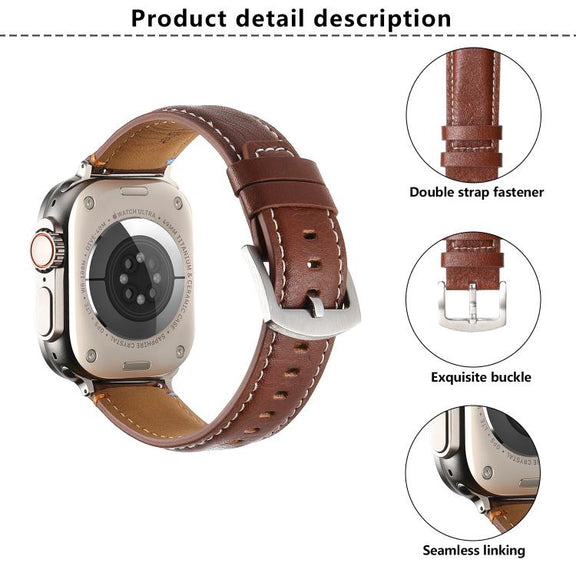 For Apple Watch 46mm / 49mm / 45mm / 44mm Kalebol Stitched Genuine Leather Watch Band(Pull Up Leather Black)