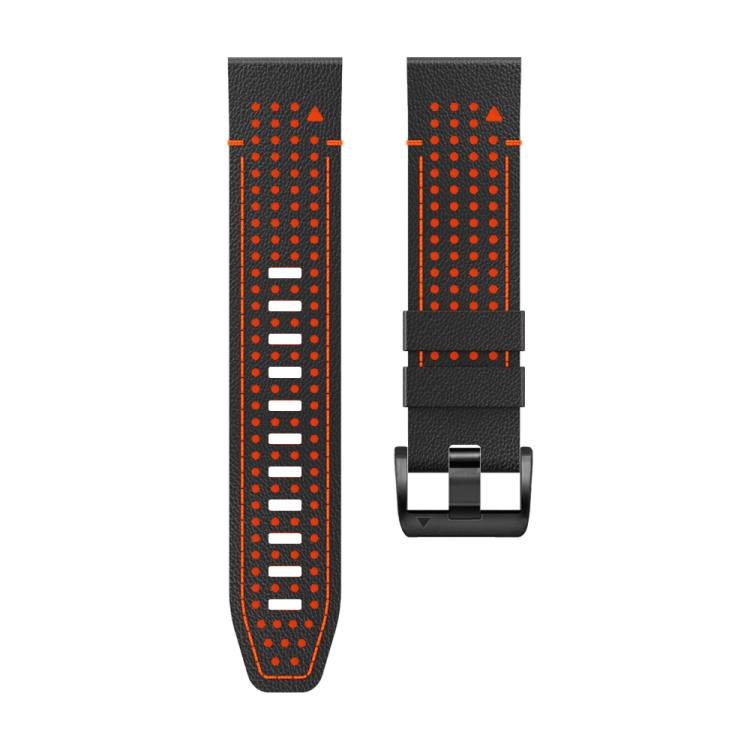 For Garmin Fenix 7X 26mm Kalebol Dot Hole Silicone Leather Quick Release Watch Band(Black Orange)