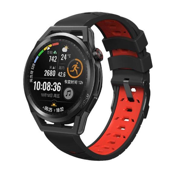 Kalebol 20mm Universal Three Row Holes Silicone Watch Band(Black Red)