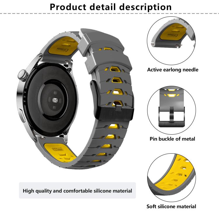 Kalebol 22mm Universal Three Row Holes Silicone Watch Band(Black Grey)