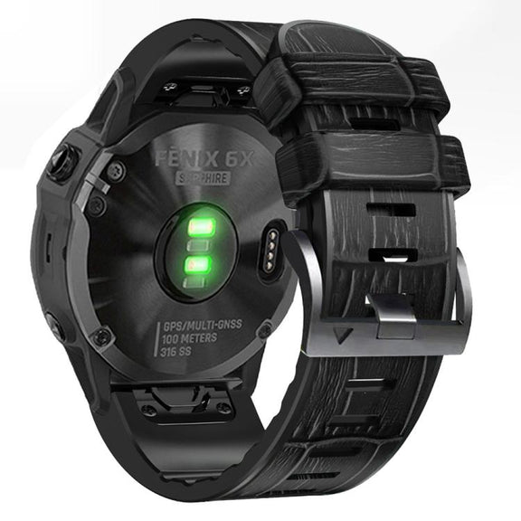 For Garmin QuickFit 22mm Kalebol Crocodile Texture Silicone Leather Watch Band(Black)