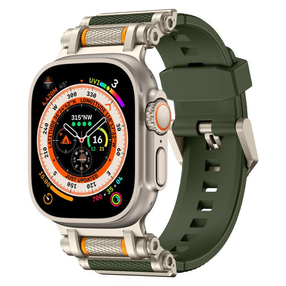 For Apple Watch 46mm / 49mm / 45mm / 44mm Armor Gear Silicone Watch Band(Titanium Green)