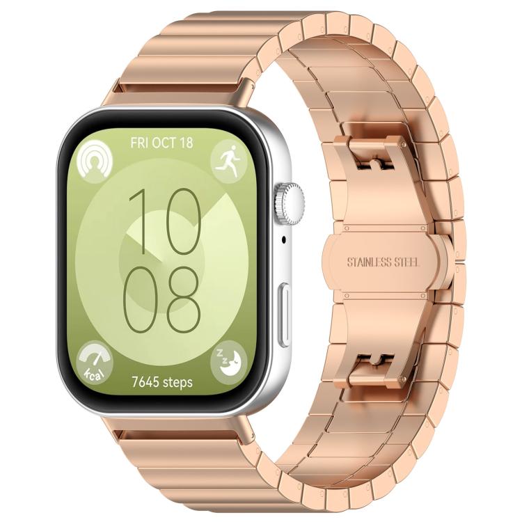 For Huawei Watch Fit3 Kalebol Solid Stainless Steel Strap(Rose Gold)