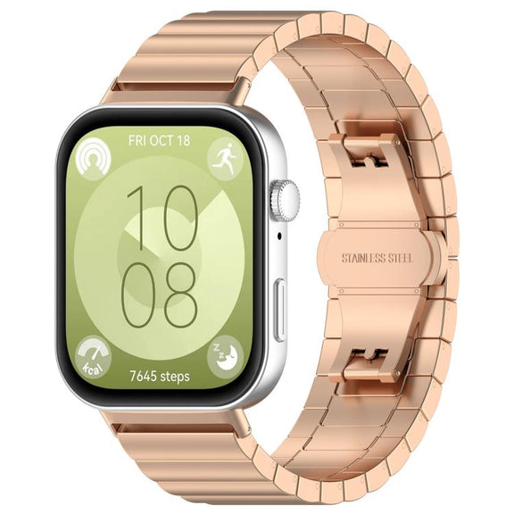 For Huawei Watch Fit3 Kalebol Solid Stainless Steel Strap(Rose Gold)