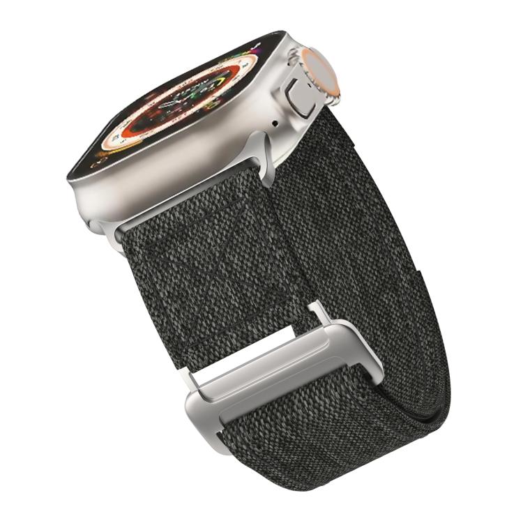 For Apple Watch 46mm / 49mm / 45mm / 44mm Kalebol Canvas Pattern Nylon Loop Strap(Black)