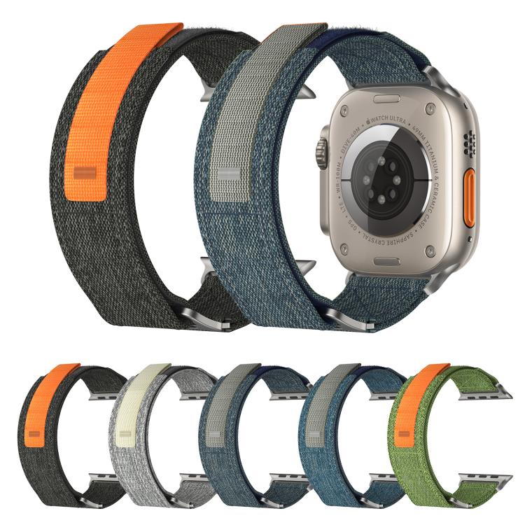 For Apple Watch 46mm / 49mm / 45mm / 44mm Kalebol Canvas Pattern Nylon Loop Strap(Black)