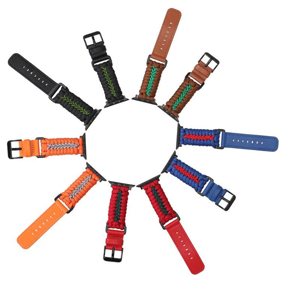 For Apple Watch 46mm / 49mm / 45mm / 44mm Double Leather Buckle Paracord Nylon Watch Band(Red)