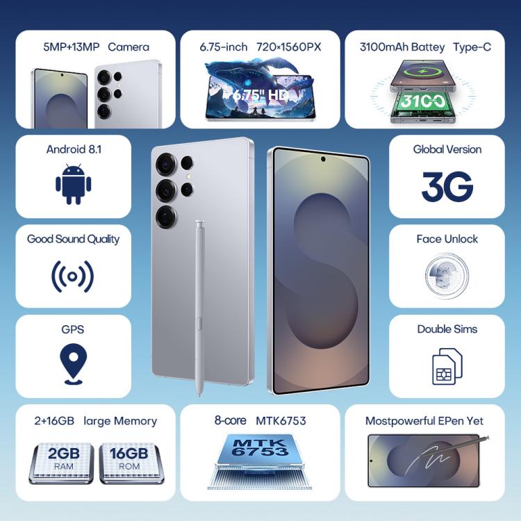 F10 / S25 Ultra, 2GB+16GB, 6.75 inch Android 8.1 MTK6753 Octa Core, Network: 3G, Dual SIM, Plug:EU Plug(Titanium Sliver)