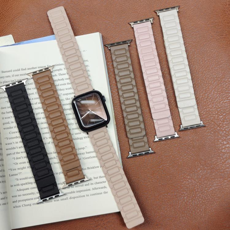 For Apple Watch 46mm / 49mm / 45mm / 44mm I-shaped Three-piece Leather Magnetic Watch Band(Starlight)