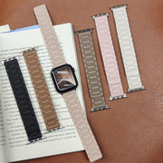 For Apple Watch 46mm / 49mm / 45mm / 44mm I-shaped Three-piece Leather Magnetic Watch Band(Starlight)