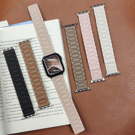 For Apple Watch 46mm / 49mm / 45mm / 44mm I-shaped Three-piece Leather Magnetic Watch Band(Brown)