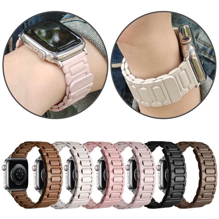 For Apple Watch 46mm / 49mm / 45mm / 44mm I-shaped Three-piece Leather Magnetic Watch Band(Starlight)