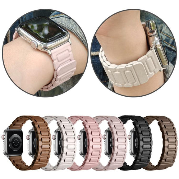 For Apple Watch 42mm / 41mm / 40mm / 38mm I-shaped Three-piece Leather Magnetic Watch Band(Starlight)