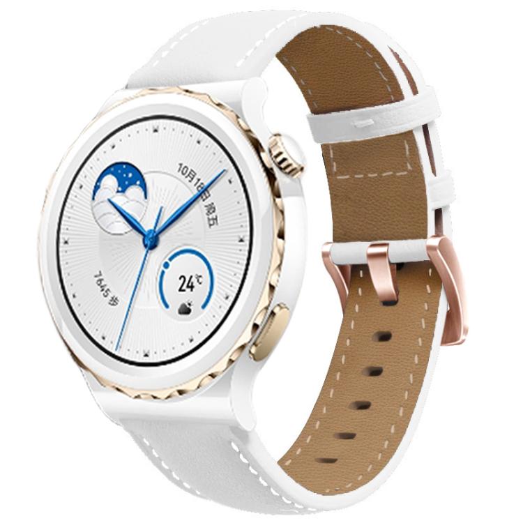 18mm Rose Gold Buckle Leather Watch Band(White)