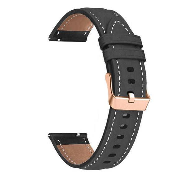 18mm Rose Gold Buckle Leather Watch Band(Black)
