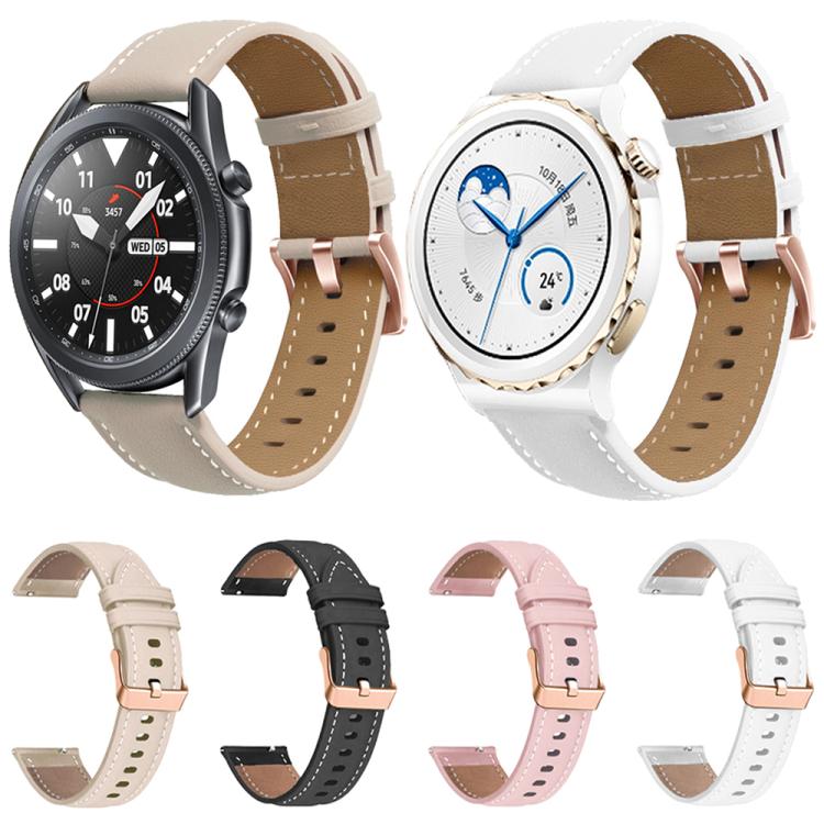 20mm Rose Gold Buckle Leather Watch Band(White)