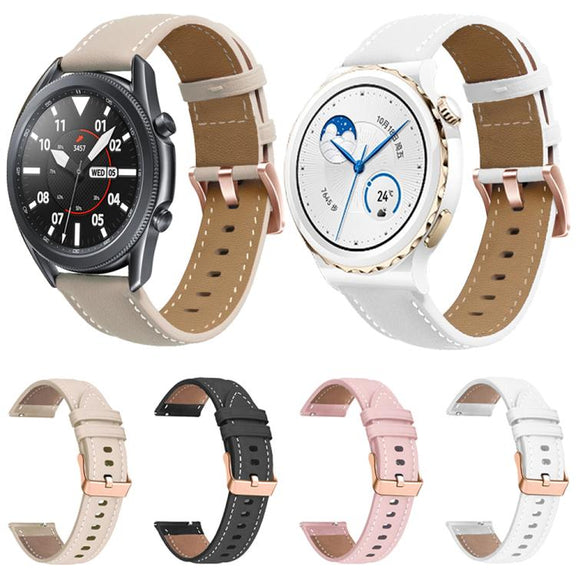 18mm Rose Gold Buckle Leather Watch Band(White)