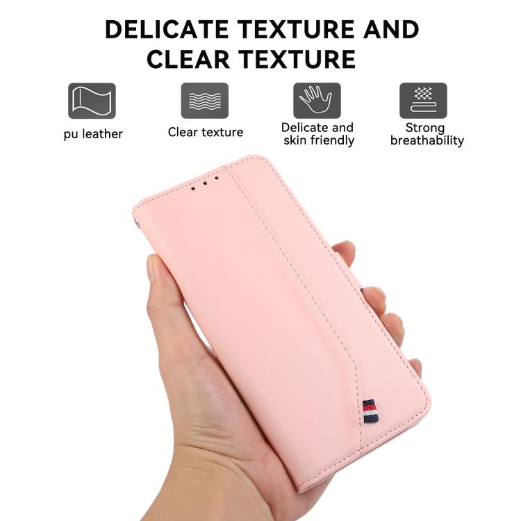 For iPhone 17 ABEEL Delicate Texture Splicing RFID Leather Phone Case(Pink)