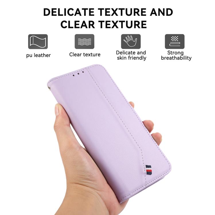 For iPhone 17 ABEEL Delicate Texture Splicing RFID Leather Phone Case(Purple)
