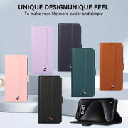For iPhone 17 ABEEL Delicate Texture Splicing RFID Leather Phone Case(Purple)