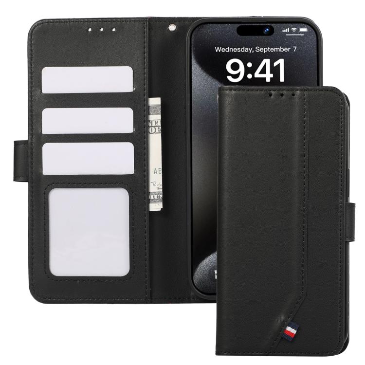 For iPhone 17 Pro ABEEL Delicate Texture Splicing RFID Leather Phone Case(Black)