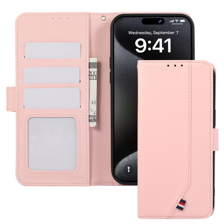 For iPhone 17 Pro ABEEL Delicate Texture Splicing RFID Leather Phone Case(Pink)