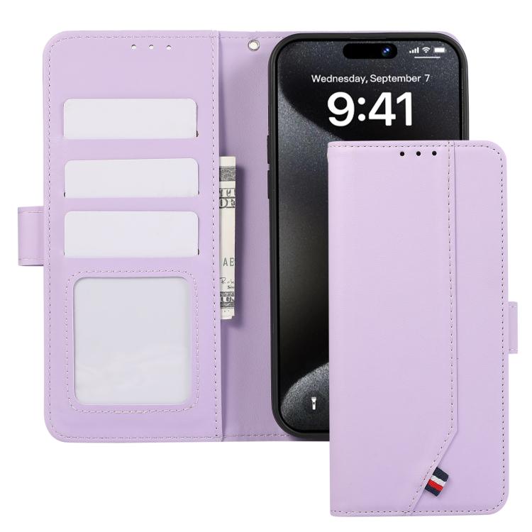 For iPhone 17 Pro ABEEL Delicate Texture Splicing RFID Leather Phone Case(Purple)
